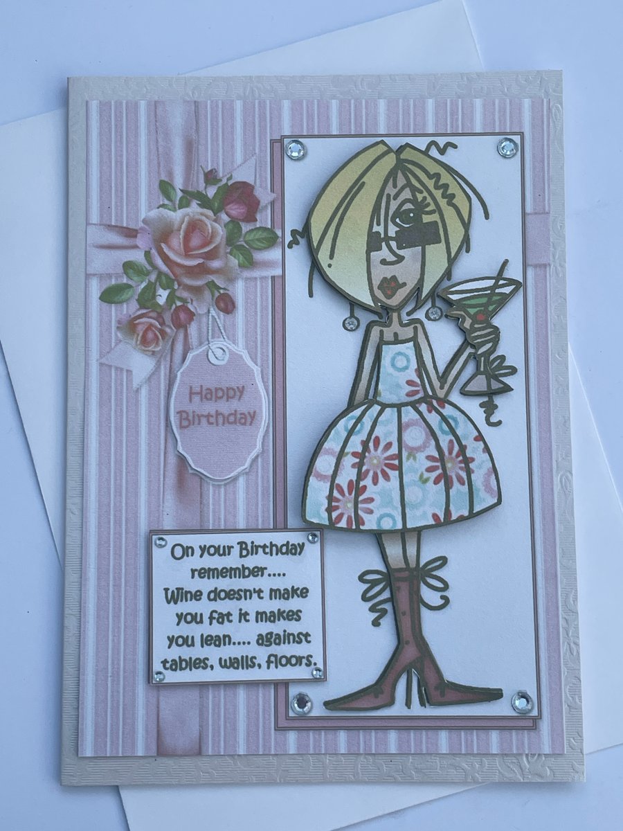 Funny wine doesn't make you fat, it makes you lean birthday card