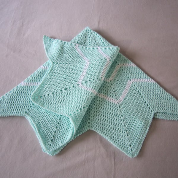 Pale Green Crochet Baby Blanket, Baby Boy Gift, Gender Neutral, Newborn 