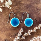 Handmade Turquoise Ceramic Earrings; Sea Blue Green, Minimal Jewellery, Glazed H