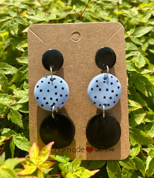 Beautiful Pastel Blue and Black Polka Dot Drop Earrings