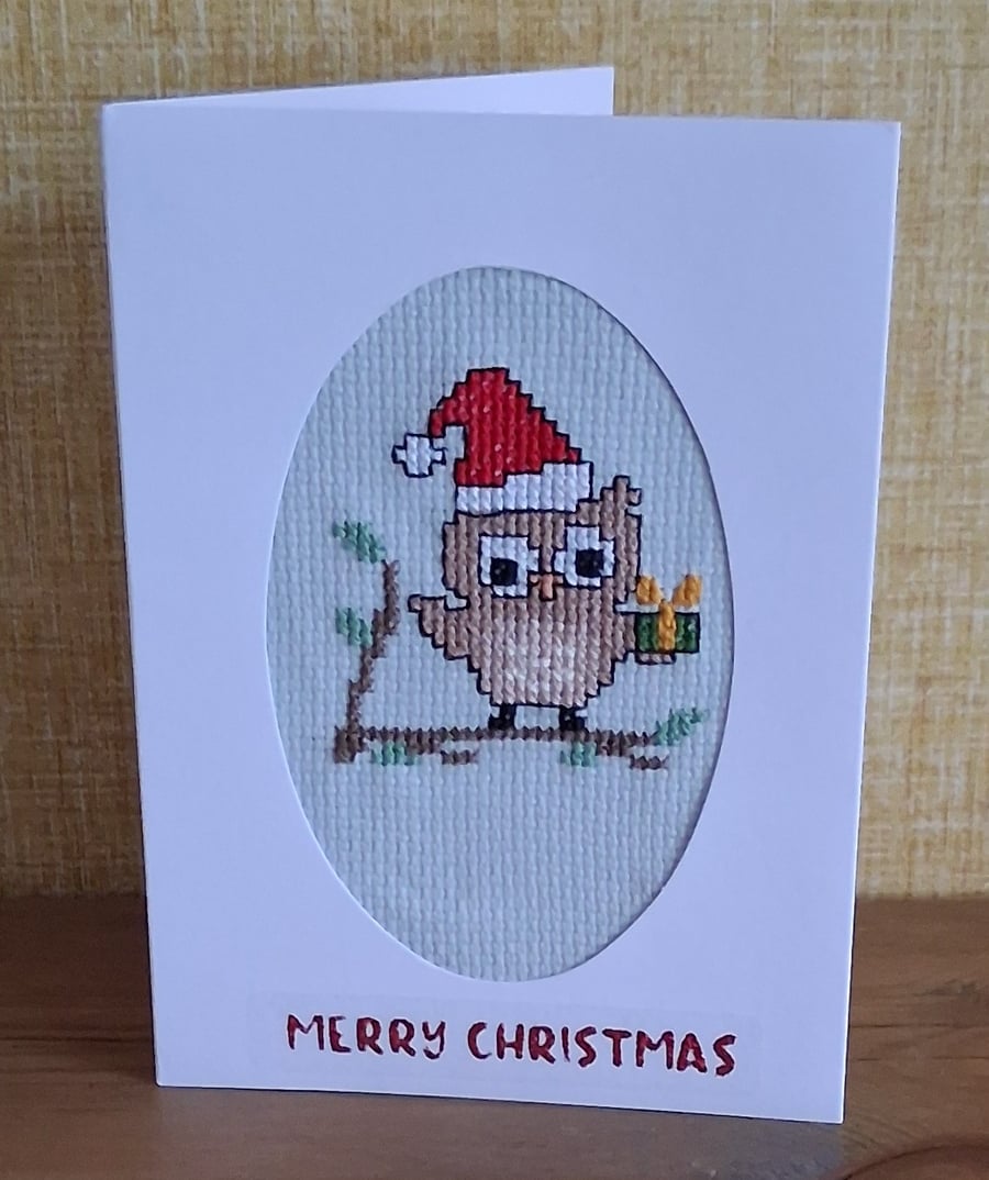 Handmade Christmas Greetings Card with Envelope - Cross Stitch