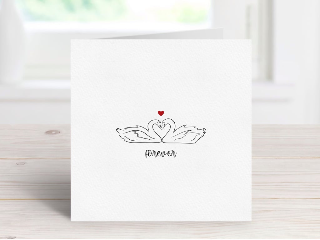 Swan Love Anniversary Greeting Card, Valentine's Day, Wedding Card, Handmade.