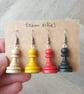 Pawn Earrings - Set of Four: Black, Yellow, Red and Pale Wood - Upcycled