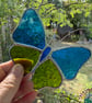 Stained Glass Butterfly Suncatcher - Handmade Decoration  - blue and lime
