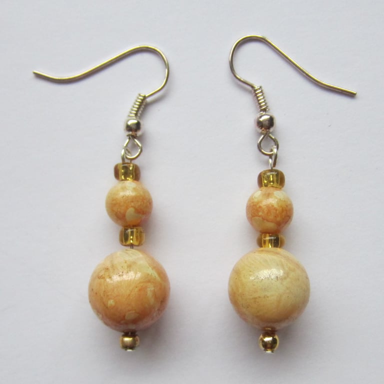 SALE Cream and Gold Bead Earrings