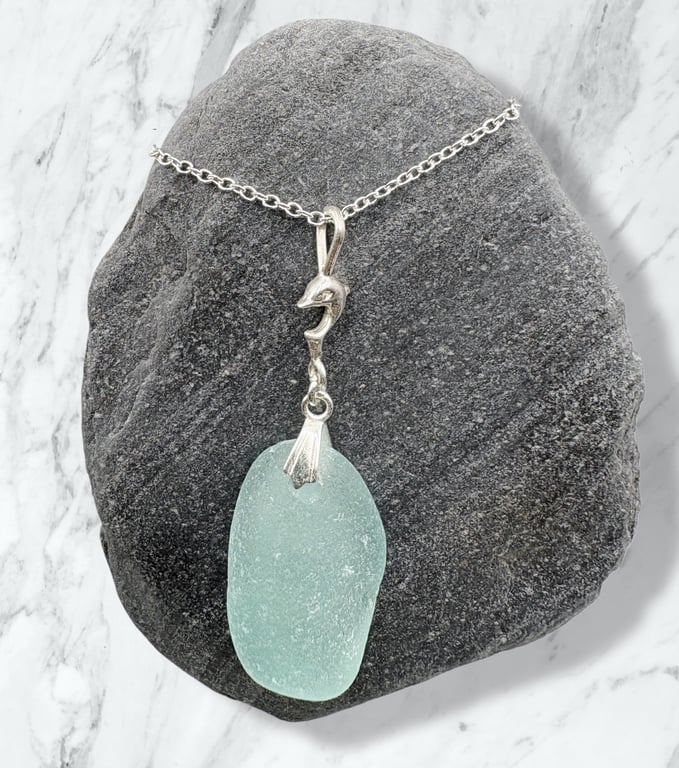 Sea glass  dolphin necklace 