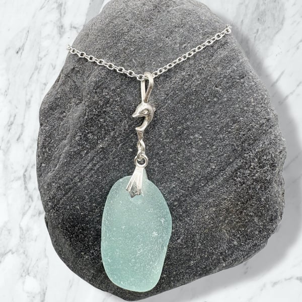 Sea glass  dolphin necklace 