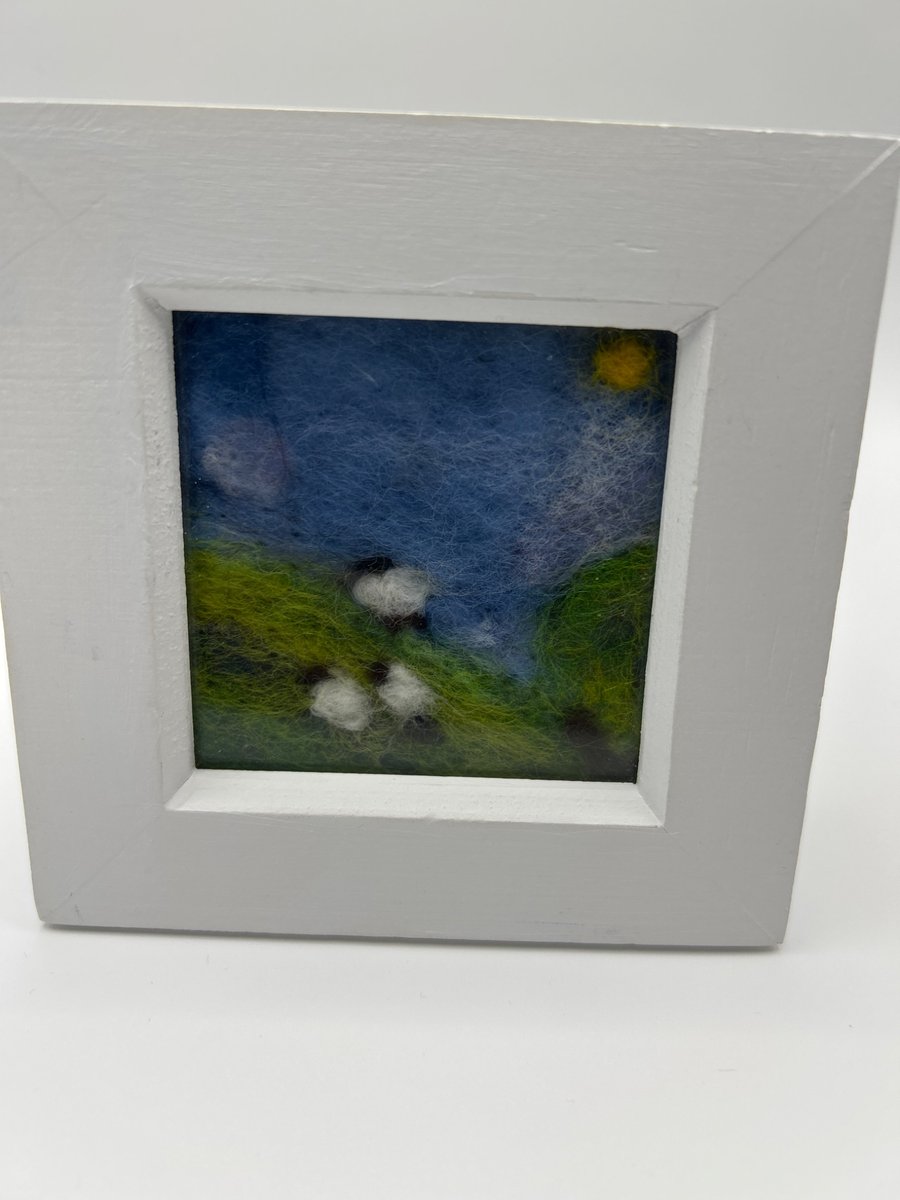 Original Sheep on a hill. Needle felting 4x4" 
