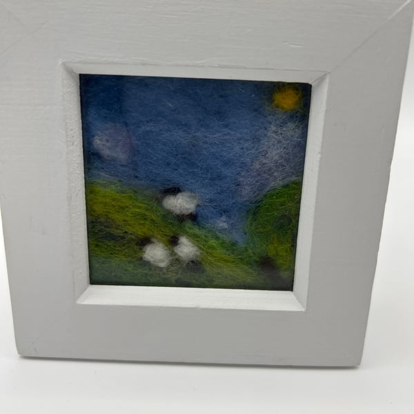 Original Sheep on a hill. Needle felting 4x4" 