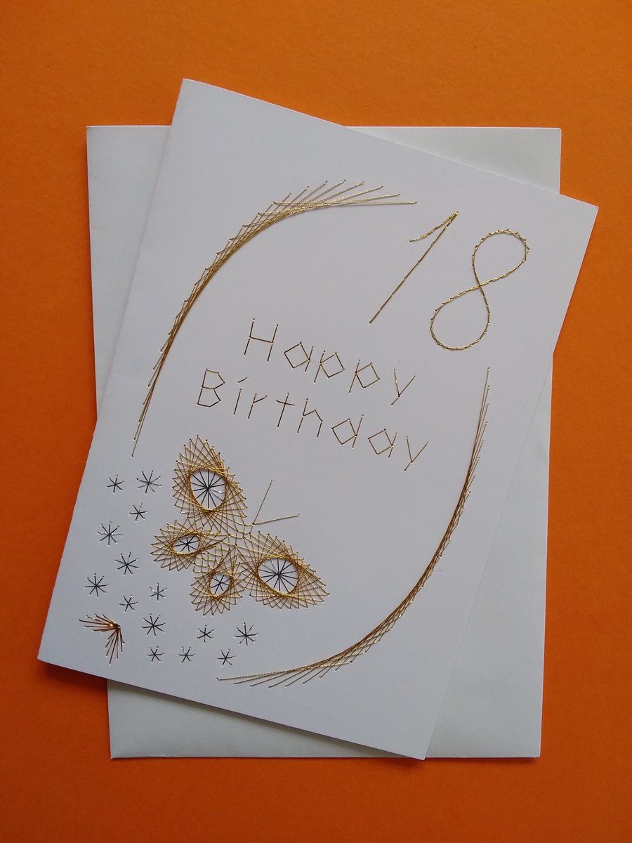 18th Birthday hand Embroidered Card.