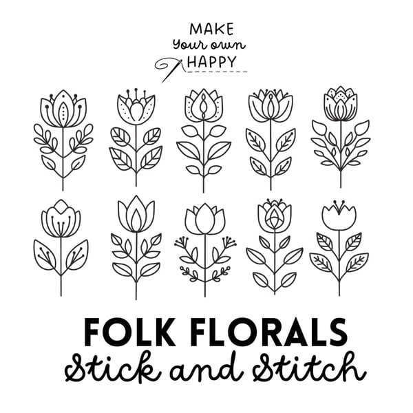 Folk Florals Stick & Stitch (Dissolvable Pattern for Embroidery)