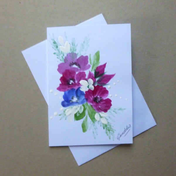 original hand painted floral greetings card ( ref FA 57 M1 )