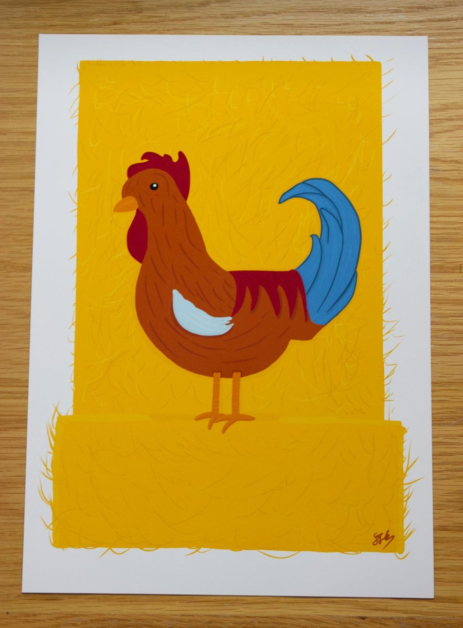 A4 ' Colourful Cockerel' Farm animal nursery print, Unframed