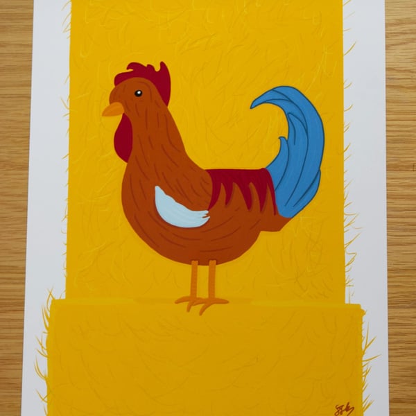A4 ' Colourful Cockerel' Farm animal nursery print, Unframed