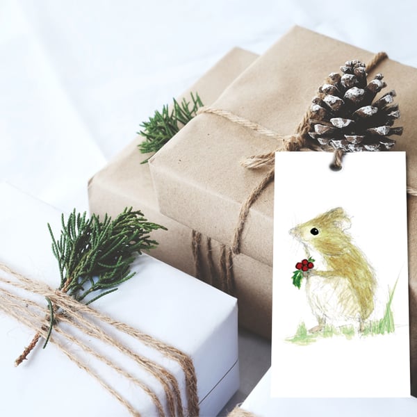 Christmas Gift tags, Wildlife gift tags, Robin gift tags, Mouse gift tags, cute 