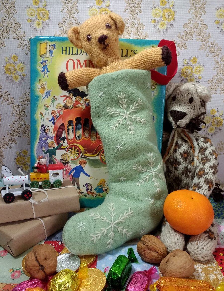Wee sized embroidered Christmas stocking