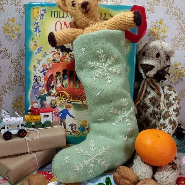 Wee sized embroidered Christmas stocking