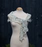 Hand knit beaded lace edged scarf shawl in white, blue & black - design F213 - Image 3
