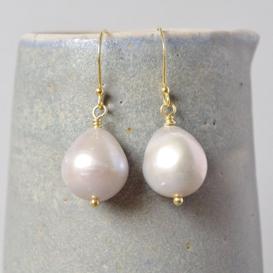 Grey Freshwater Pearl and Real Gold Vermeil Drop Earrings Inspired by Vermeer