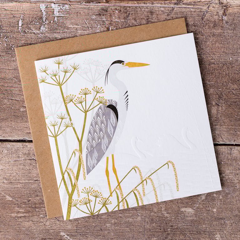 Heron Greeting Card Hand Embossed Single Birthday Thank You Card