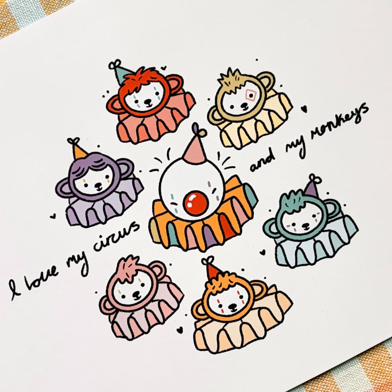 Circus Monkeys A5 Print