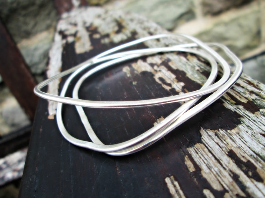 'Stepping Stones' - 3 Silver Bangle Stack