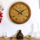 Designer made Wooden Wall Clock with a Burr Ash Dial and Inlaid Brown Oak Bezel