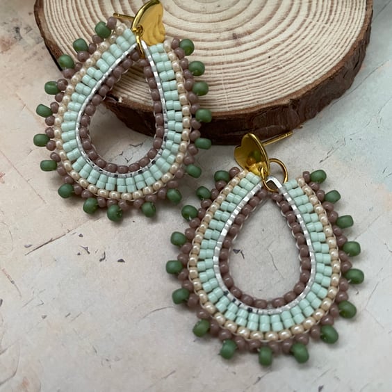 Teardrop beaded dangle earrings, hoop, teenage girl gift, mum, girlfriend, boho 