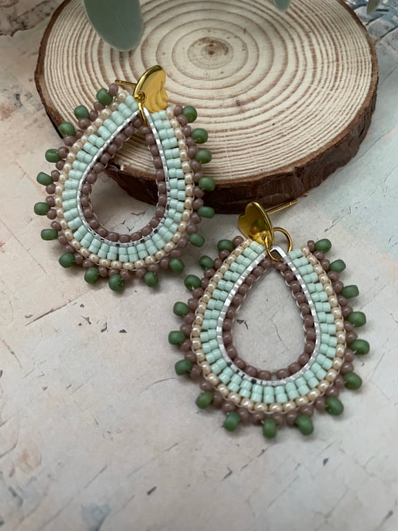 Teardrop beaded dangle earrings, hoop, teenage girl gift, mum, girlfriend, boho 