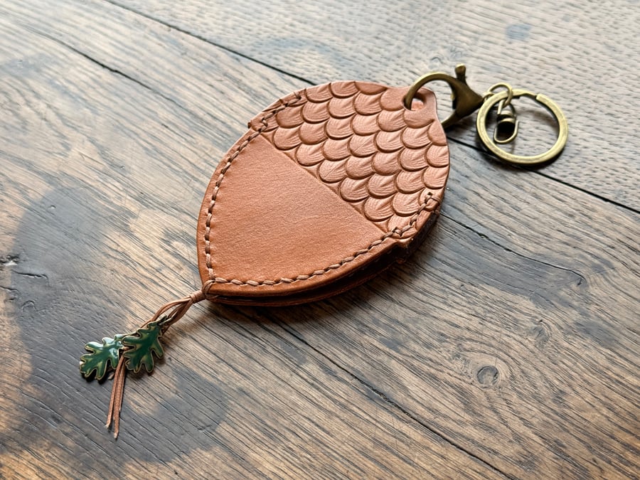Leather Acorn Keyring Pouch Bag Charm 