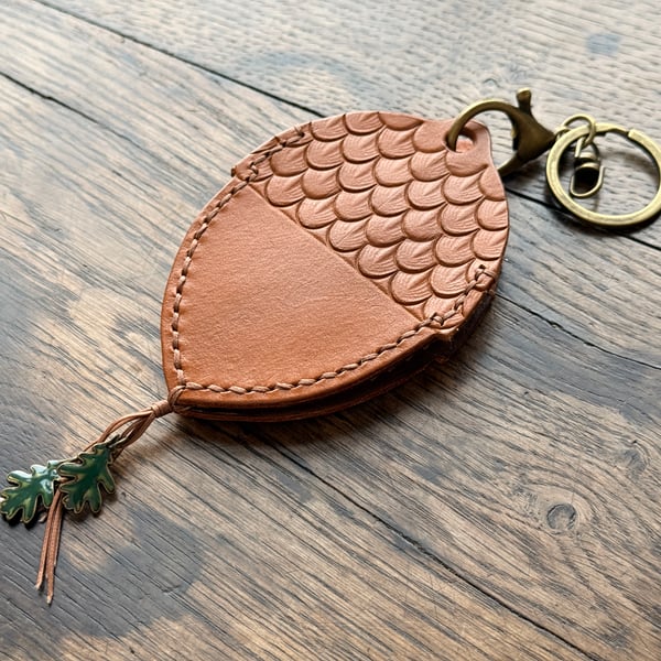 Leather Acorn Keyring Pouch Bag Charm 