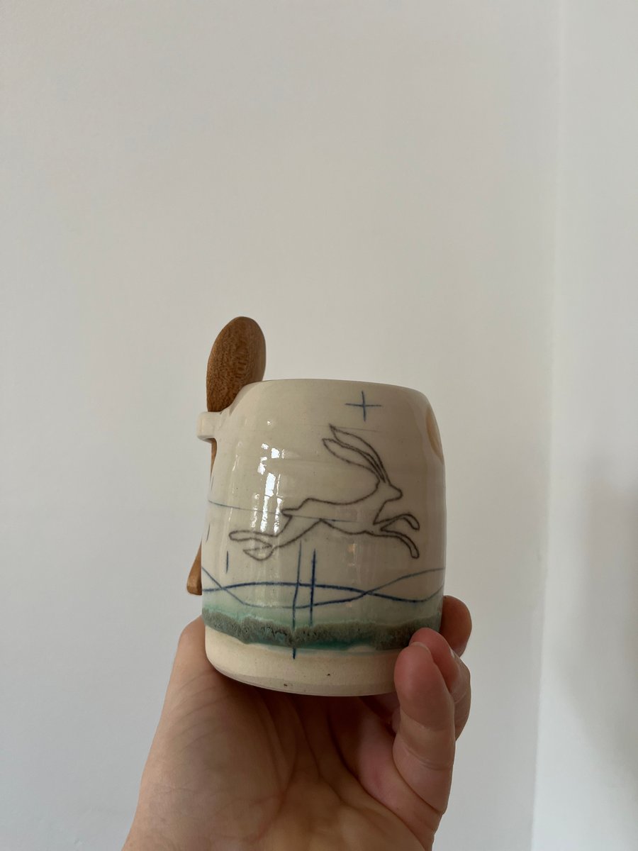 Sugar bowl & Spoon - handmade ceramic, Hare design