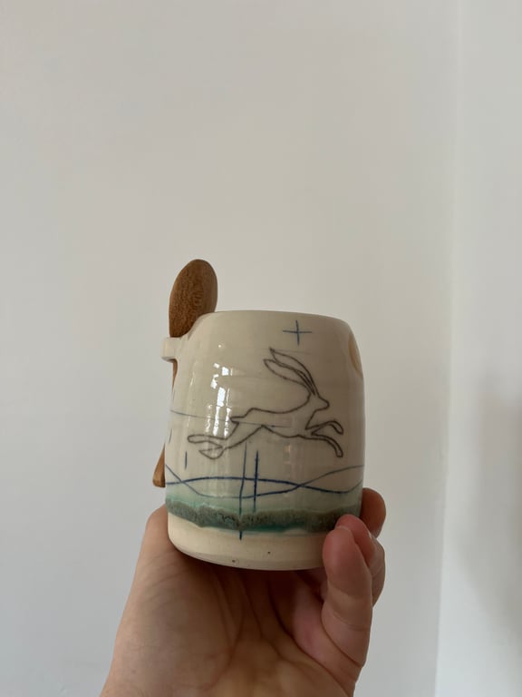 Sugar bowl & Spoon - handmade ceramic, Hare design