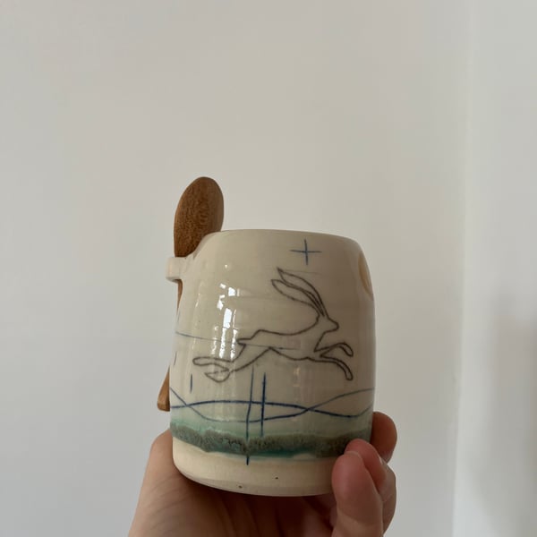 Sugar bowl & Spoon - handmade ceramic, Hare design