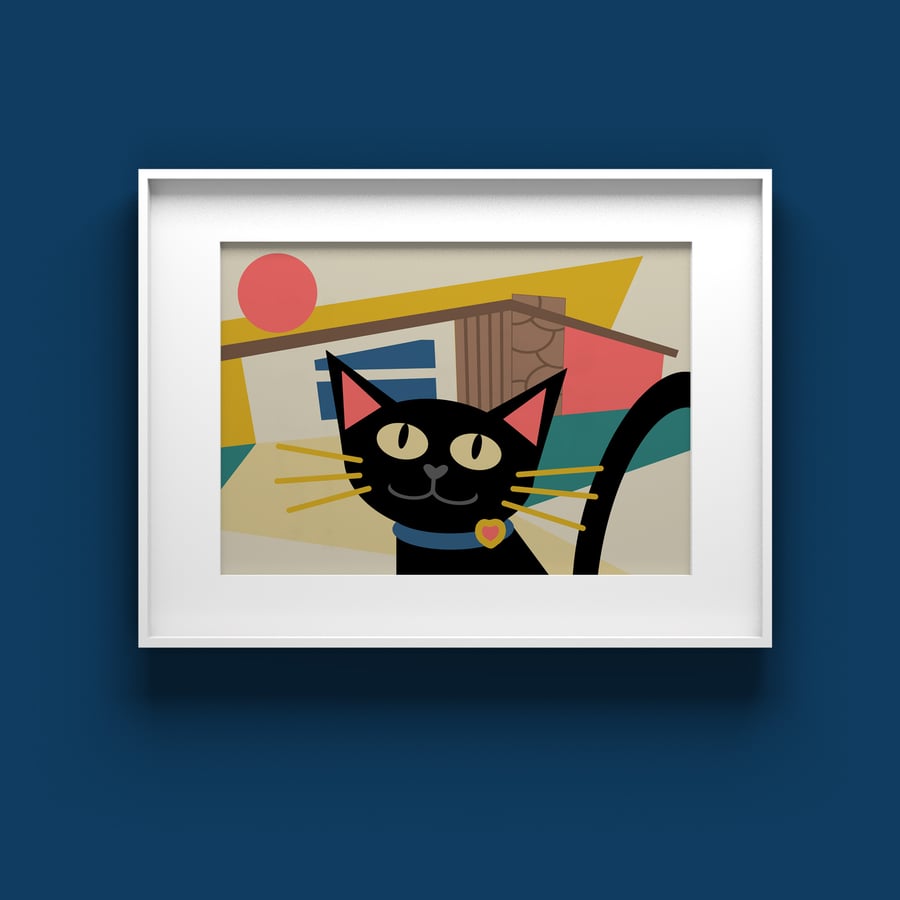 Retro cat wall art, Cat lover gift kids, Cat pop art, Cat themed gifts for her
