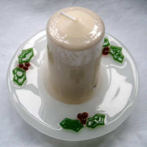 Festive fused glass candle holder