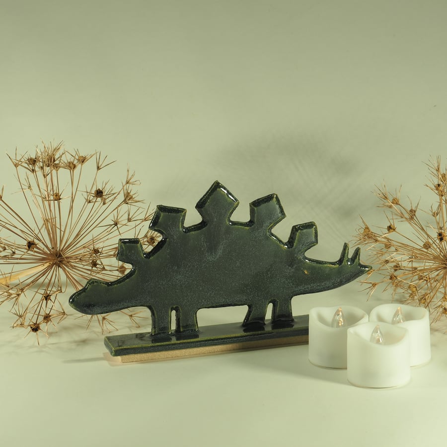 Ceramic Dinosaur: Stegosaurus, Green