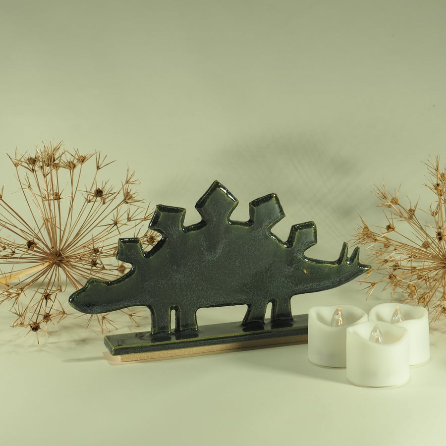 Ceramic Dinosaur: Stegosaurus, Green