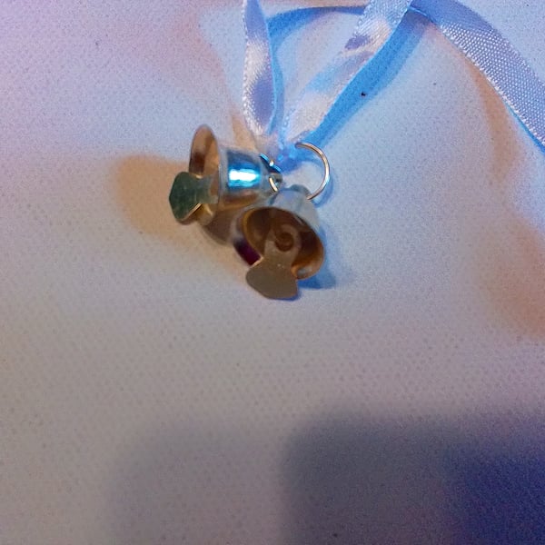 Wedding bells on ribbon. Stationery toppers. Ref 374