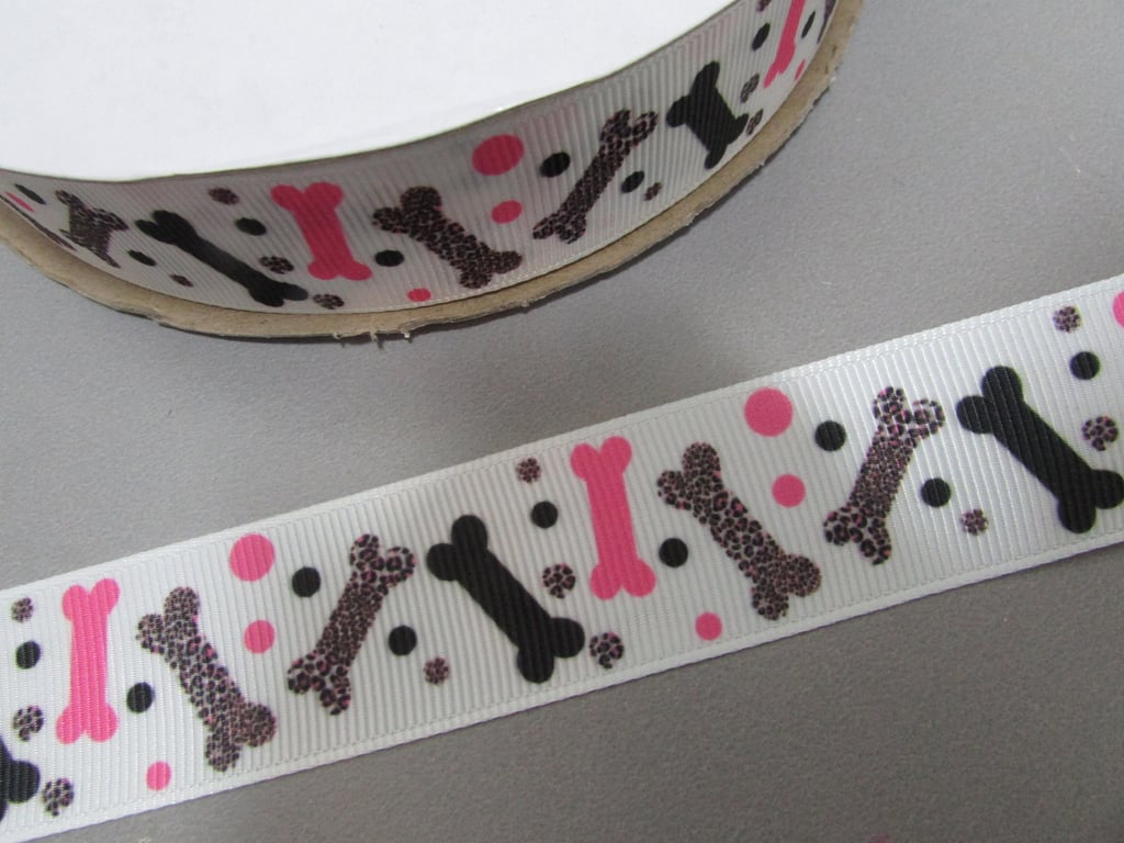 Dog Bone Grosgrain Ribbon x 1 metre