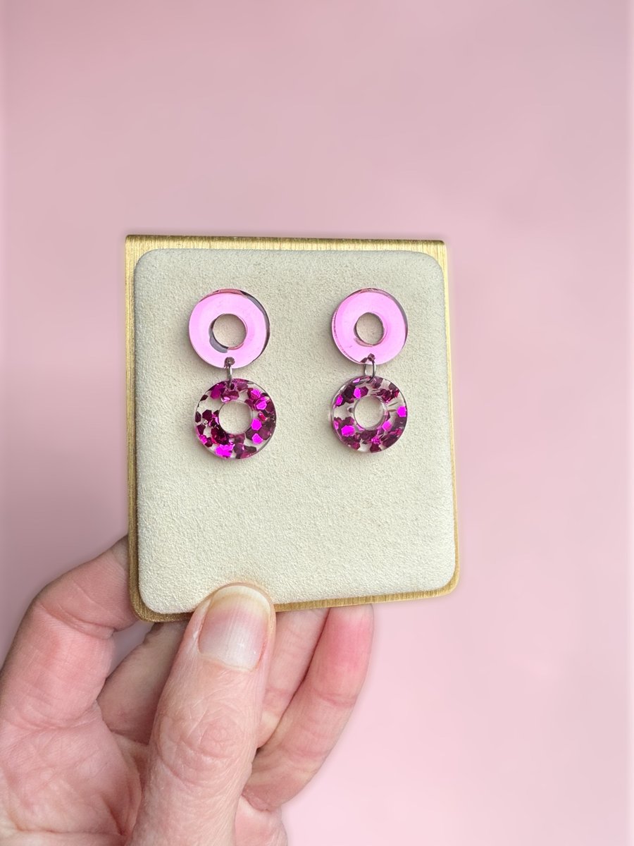 Double Pink Hoop Earrings