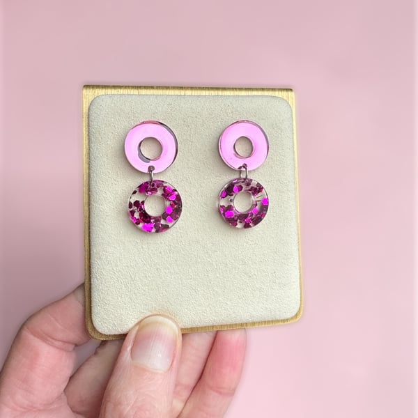 Double Pink Hoop Earrings