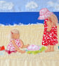 Seaside beach textile artwork - children on beach - Image 1