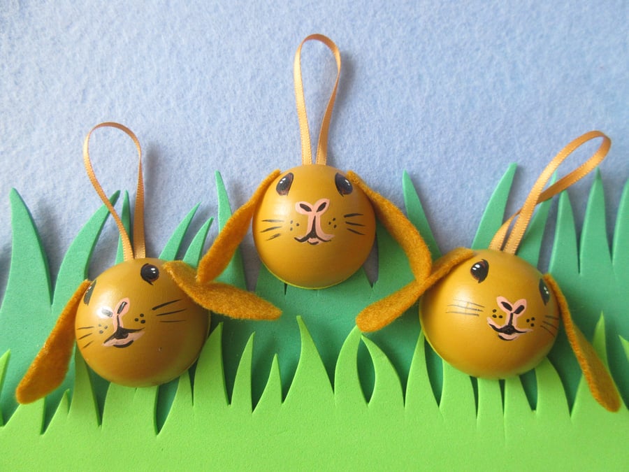 3 x Bunny Rabbit Hanging Decoration Pet Bauble for Christmas Easter etc