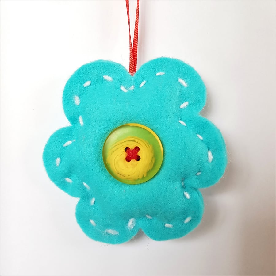 Turquoise & Yellow Flower Hanging Decoration (H17cm padded)