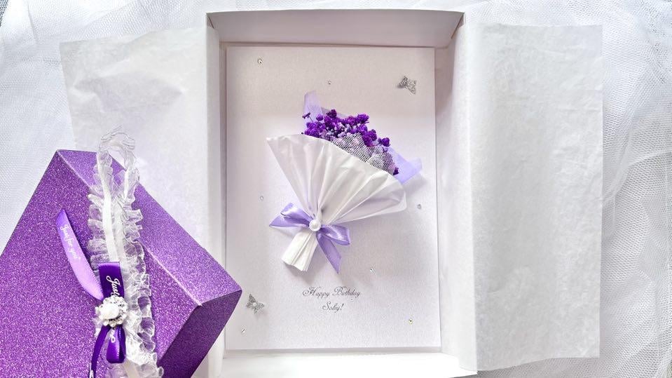 Luxury Personalised Birthday Card, Handmade Dried Flower Bouquet Card C716