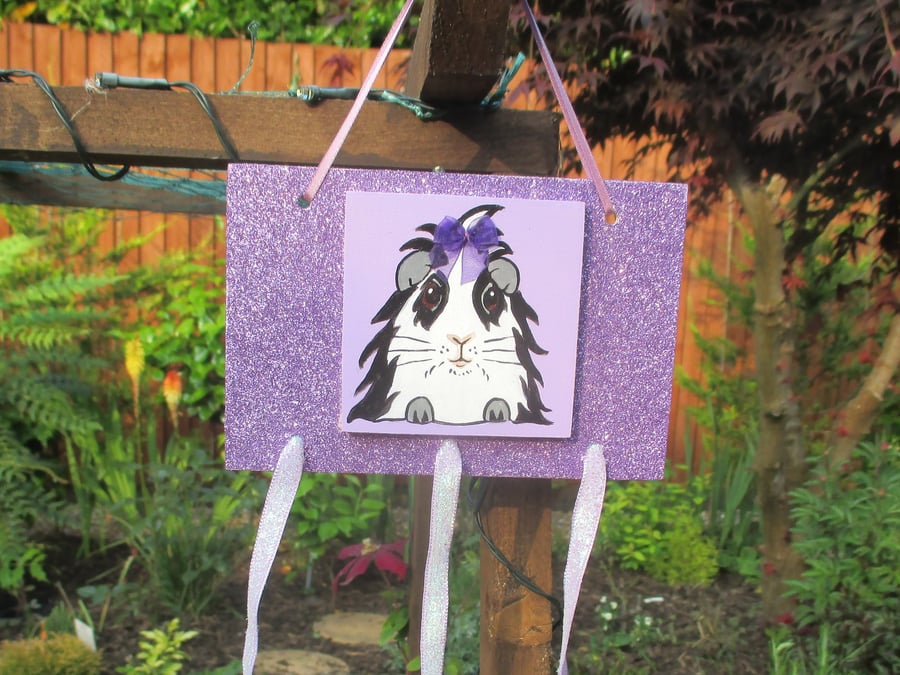 Guinea Pig Hair Clip Slide Holder Organiser Original Painting Lilac Bow