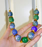 Unique Green and Purple Polymer Bead Necklace
