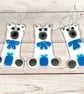 Blue fused glass teddy bear Christmas decoration 