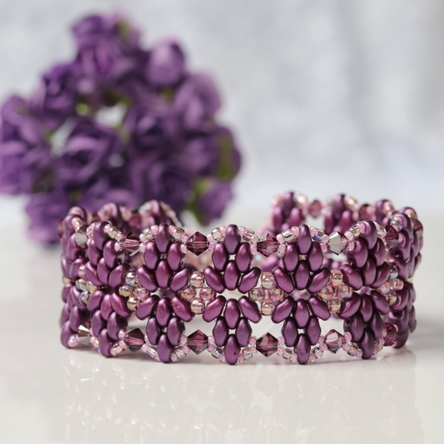 Purple Beaded and Crystal Bracelet